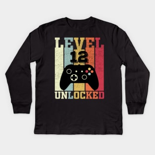 Level 12 Unlocked Funny Video Gamer 12th Birthday Gift Kids Long Sleeve T-Shirt